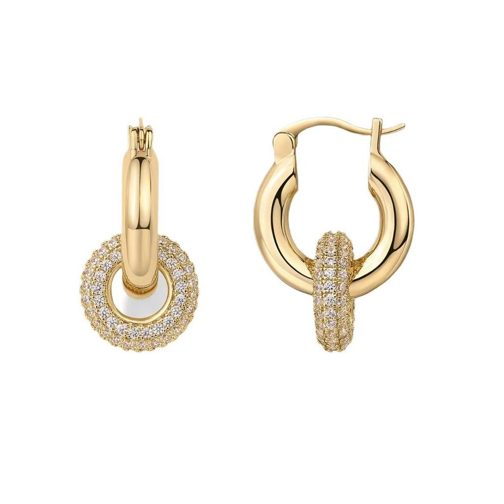 European & American Style Brass Gold-Plated Zircon Double Circle Women's Fashion Earrings