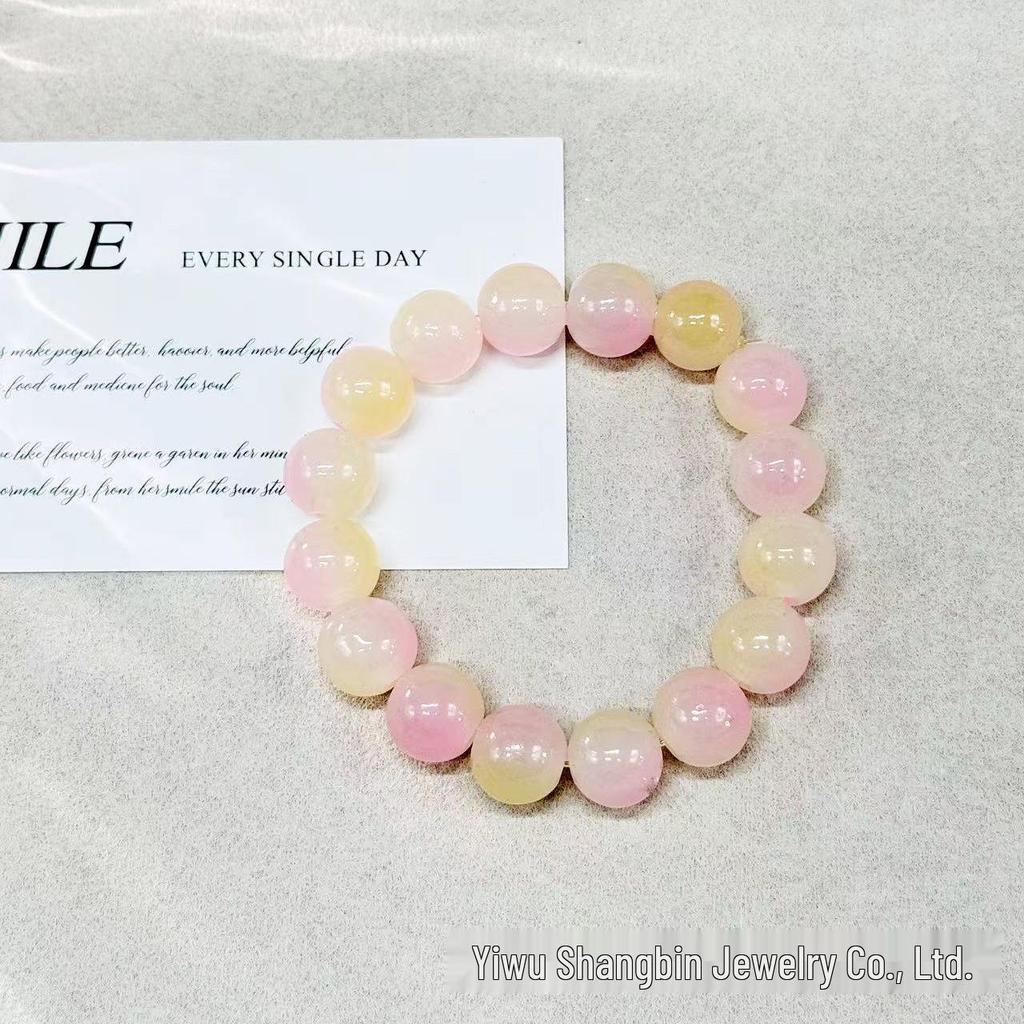 Gradient Glazed Glass Bead Bracelet - 12mm Ice Transparent Ring Wrap, Soft Disc Finish, Student Bracelet, Best Friend Gift