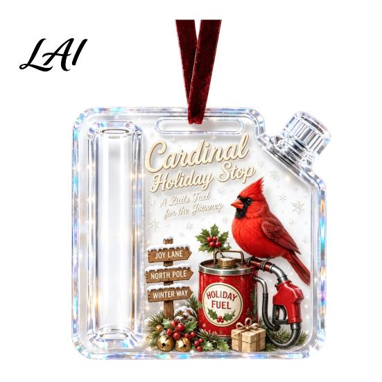 Unique Gift Idea Acrylic Christmas Money Holder Ornament Clear Fuel Up Gas Can Cash Card Holder Xmas Tree Hanging Decoration for Holiday Home Party