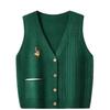 Vintage Fried Dough Twists V-neck Knitted Vest for Women Spring Autumn Hand Embroidered Vest