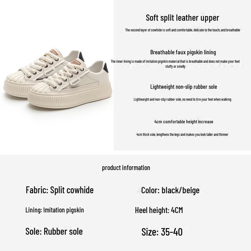 Adidași de damă din piele naturală cu vârf tip scoică, albi, cu tălpi groase, pentru primăvara 2025