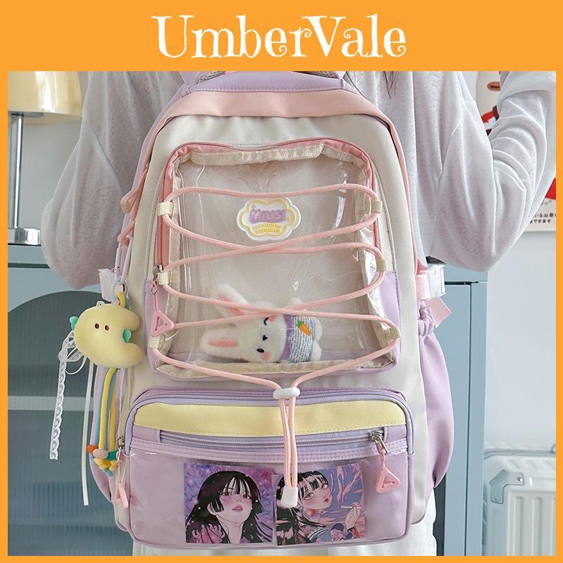 Japanese Stylish Transparent Backpack For High School Students With Large Capacity And Geometric Pattern