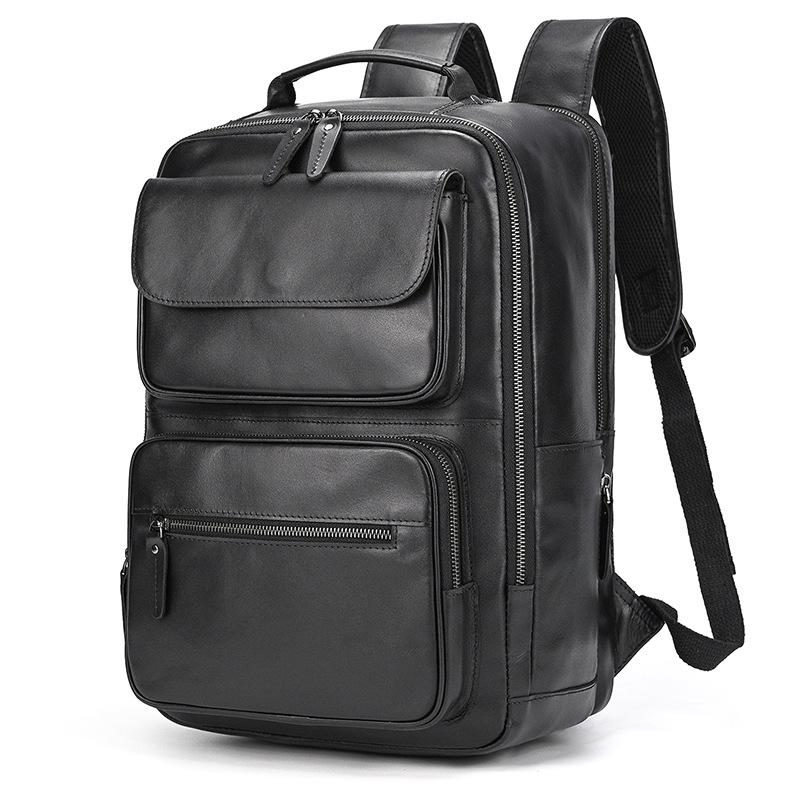 Retro Men's Crazy Horse Leather Backpack - Large Capacity 15" Laptop Bag, Top Layer Cowhide Schoolbag.