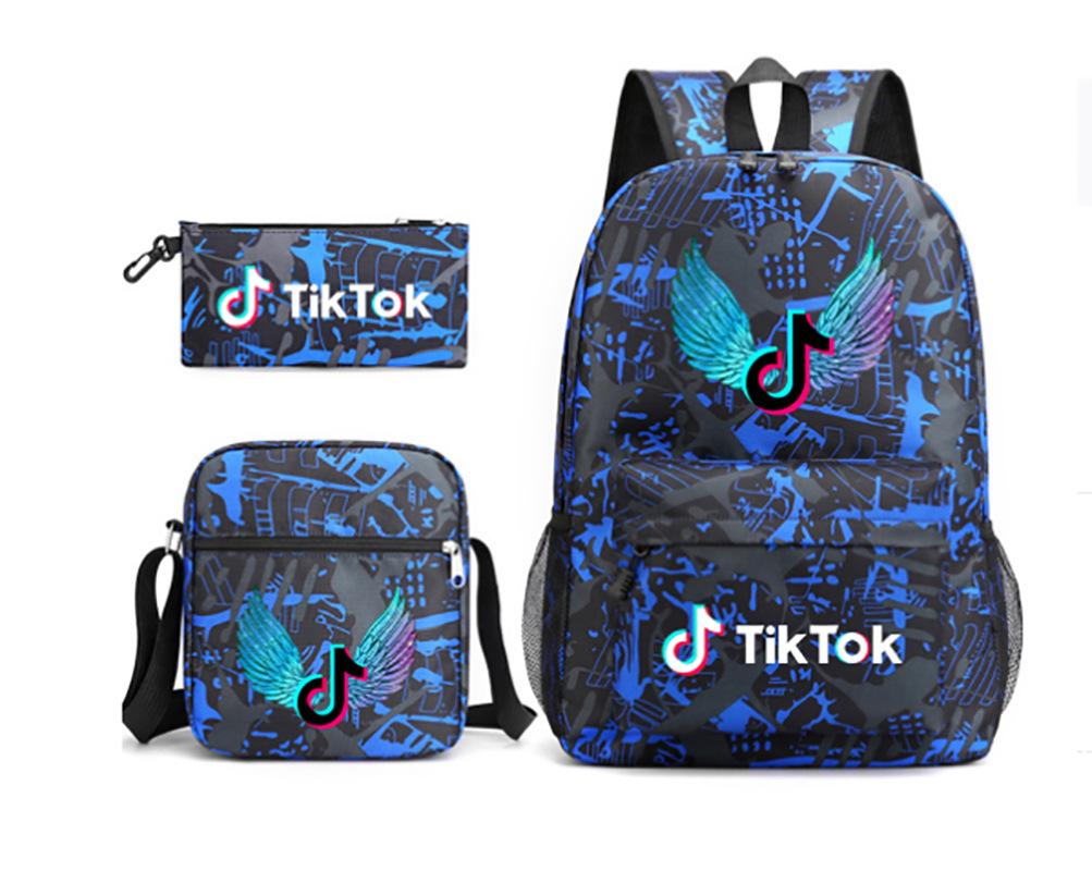 3 Piece School Backpack Set for Students Large Capacity Oxford Cloth Schoolbag with Shoulder Strap and Pencil Case