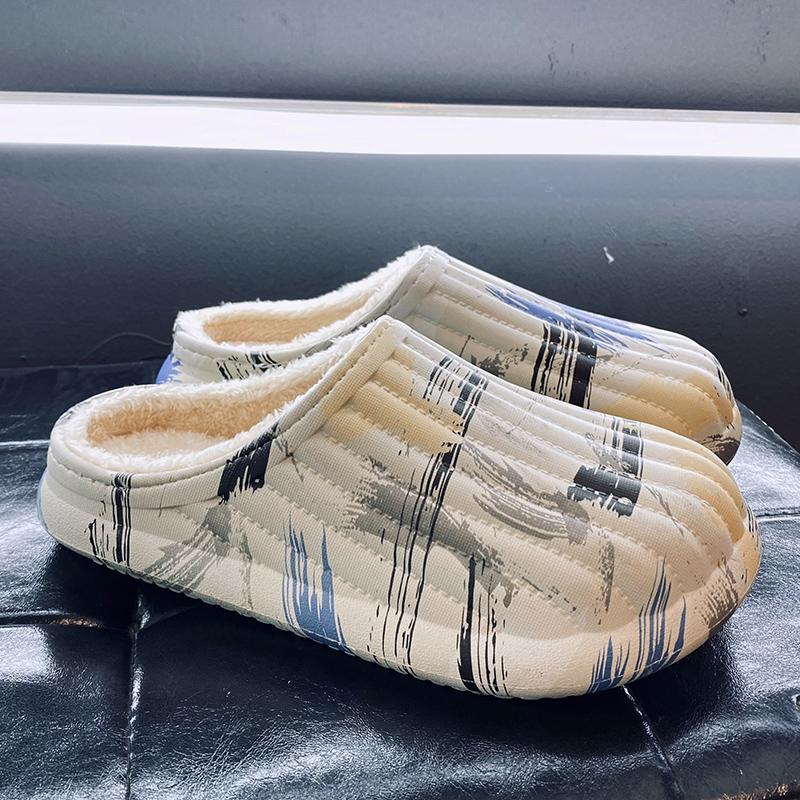 Mode Herren Hausschuhe Runde Zehenpartie Wasserdicht Indoor Flach Baumwollschuhe Weich Rutschfest Abriebfest Plus Samt Warmhalten Beliebtes Modell