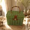 Rectangular Lidded Wicker Basket Sturdy Woven Container with Handle Easy