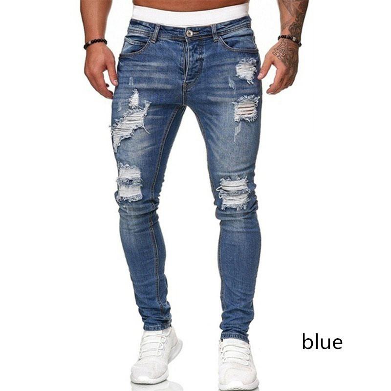 Pánské ležérní džínové kalhoty Modré úzké džínové kalhoty pro muže