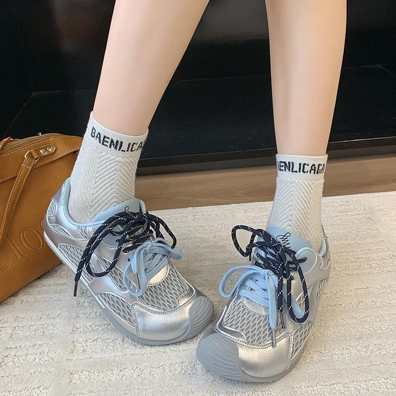 Fashion Brand Design Mesh Splicing Lace Up Sneakers Women 2025 Summer Fashion Round Toe Soft Sole Running Shoes Breathable Summer Shoes