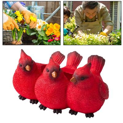 Blumentopf mit drei roten Vögeln, Kunstharz, wetterfest, für drinnen und draußen, für Gemüse, Kräuter, Sukkulenten, Übertopf, Heim-Dekoration für den Schreibtisch