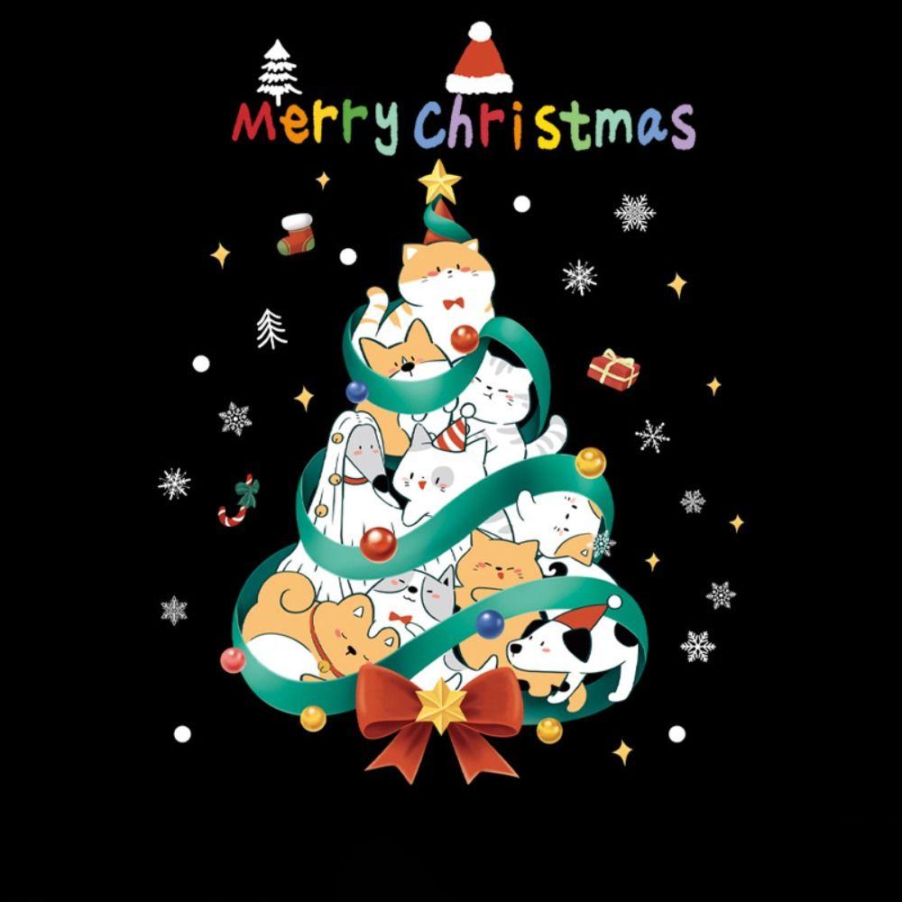 Cartoon Shopwindow Decals Santa Clause Reindeer Xmas Tree Sticker  Festival