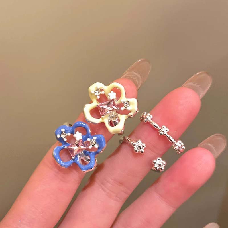Y2K Colorful Drip Oil Flower Rings for Women Sweet Cute Geometric Block Zircon Rings Fashion Aesthetic Jewelry Gifts Wholesale