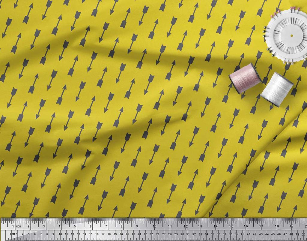 Soimoi Yellow Japan Crepe Satin Fabric Arrows Arrow Print Fabric by Metre 42 Inch