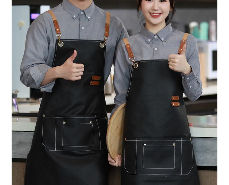 Winter 2025 Oil-Proof PU Leather Catering Apron with Logo Print - Waterproof & Work-Ready