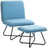 Armchair with Footstool Reading Chair with Cross-Shaped Steel Legs Light Blue