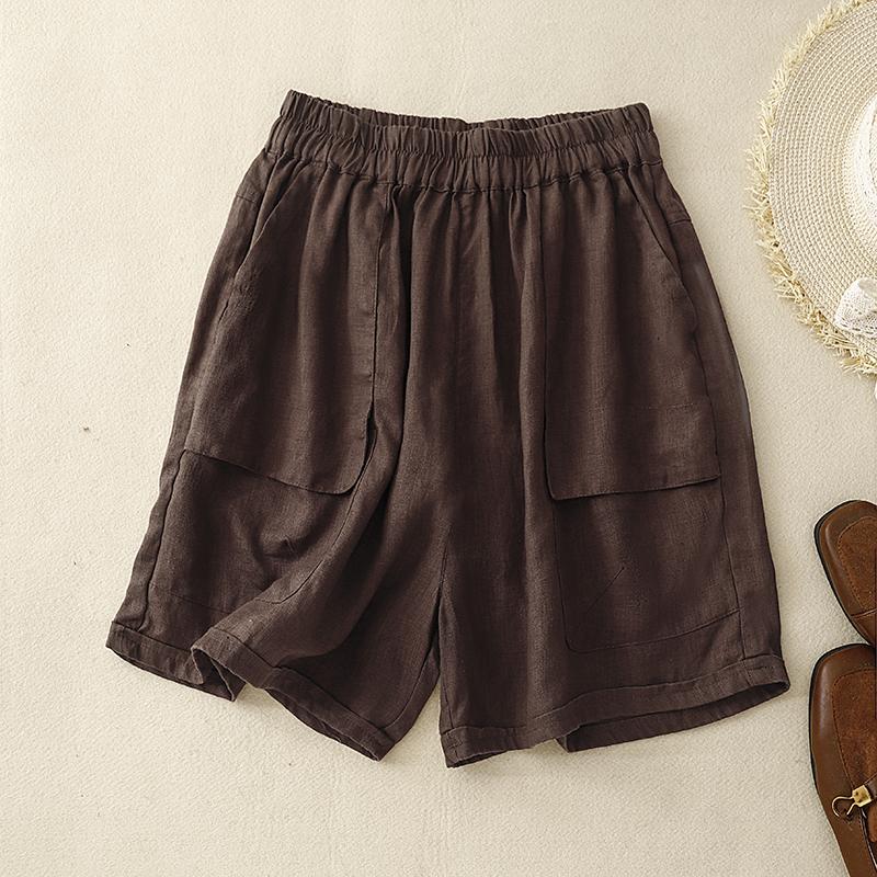 DIMANAF Plus Size 2025 Women Shorts Pants Summer Loose Short Basic Linen Pockets High Waist Wide Leg Pants Elastic