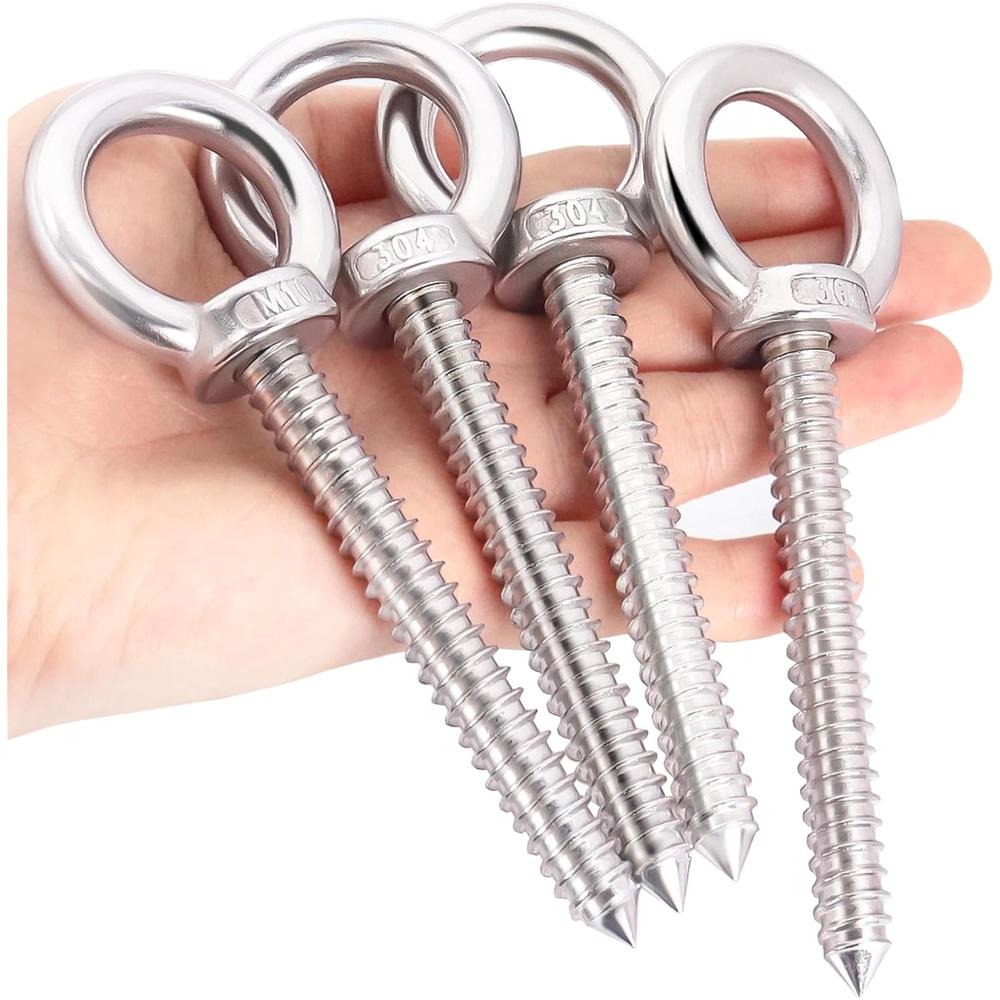 4Pcs M10 Self Tapping Eye Screws, 304 Stainless Steel Closed Loop Heavy Duty Eye Hooks, 700Lbs Load For Hammock Swing Yoga Punching Bag Hanging