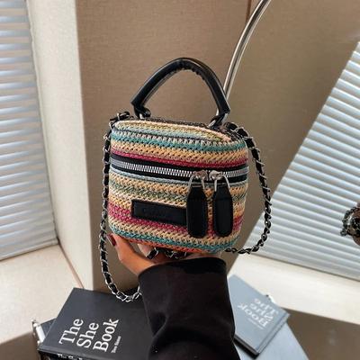 Grama Weaving Small Bag for Women New Versatile Box Korean Style Chain Crossbody Bag