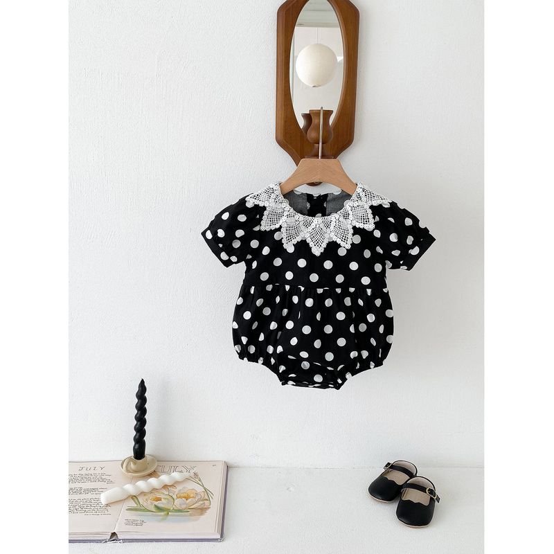 Sister Matching Outfits: Baby Polka Dot Stylish Puff Sleeve Triangle Romper, Pure Cotton Girls Summer Short-Sleeve Dress Climbing suit 80