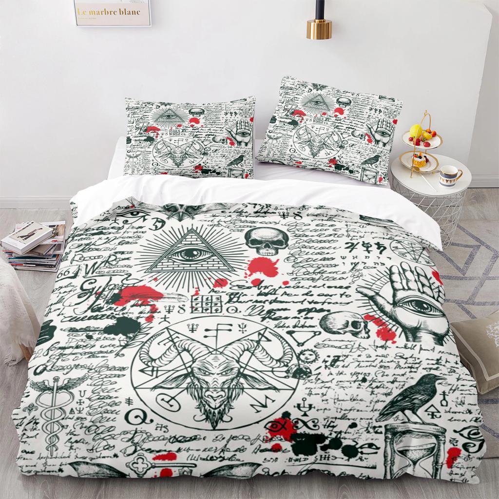 Skull King Queen Bettbezug Gothic Skelett Bettwäsche Set für Erwachsene Jugendliche Personalisiert Halloween Knochen Polyester Steppdeckenbezug