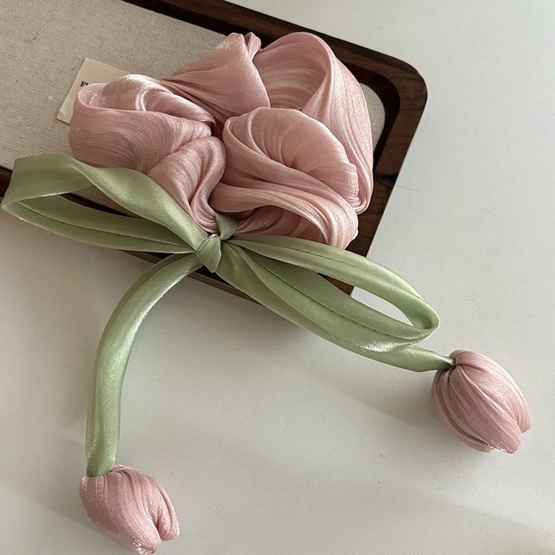 Sweet Tulip Pink Bow Hair Claw & Scrunchie Set for Women