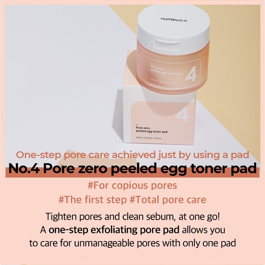 NUMBUZIN No.4 Pore Zero Peeled Egg Toner Pad 190 ml / 70 tampoane, vă permite să purificați porii și să curățați pielea de excesul de sebum dintr-o singură mișcare.