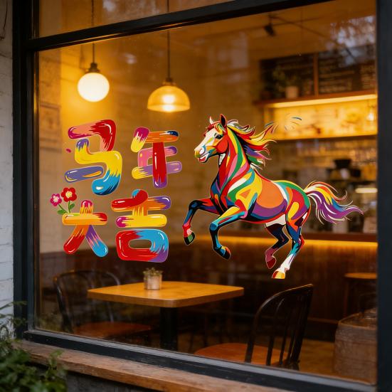 Chinese New Year Window Clings 2026 Year of The Horse Wall Door Static Decals for Spring Festival Lunar New Year Party Decoration
