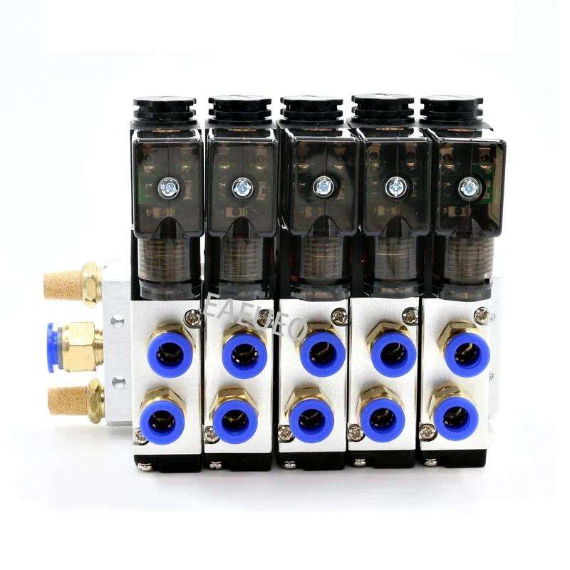 12/24V DC 110/220V AC Multi Option 4V210-08 Pneumatic Solenoid Valve Block With Muffler Fitting Base Manifold 2/3/4/6 Way