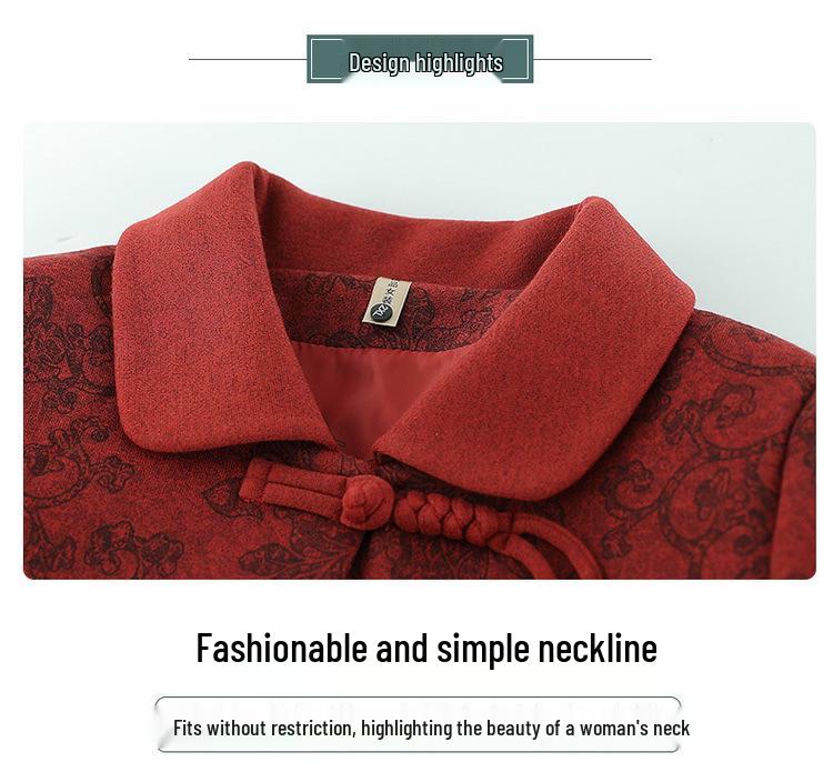 Chinese Style Spring/Autumn Lapel Jacket for Middle-Aged Women (Sizes 60-70)