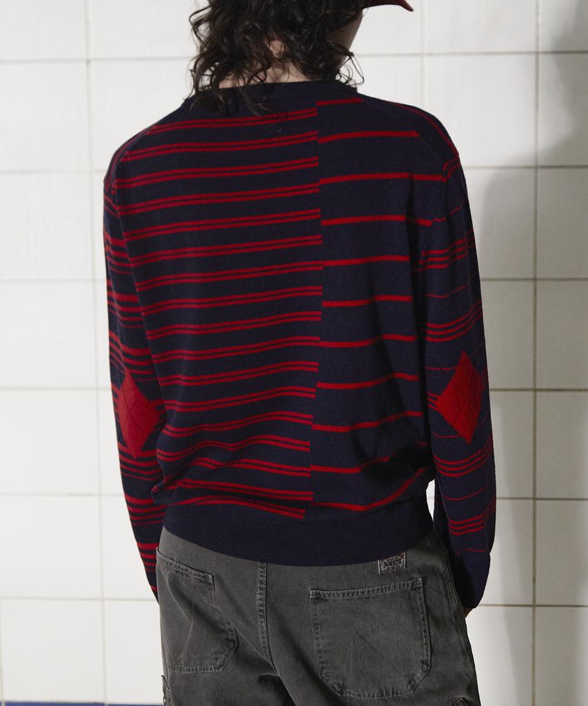 UNALLOYED Argyle Elbow Stripe Knit / Navy