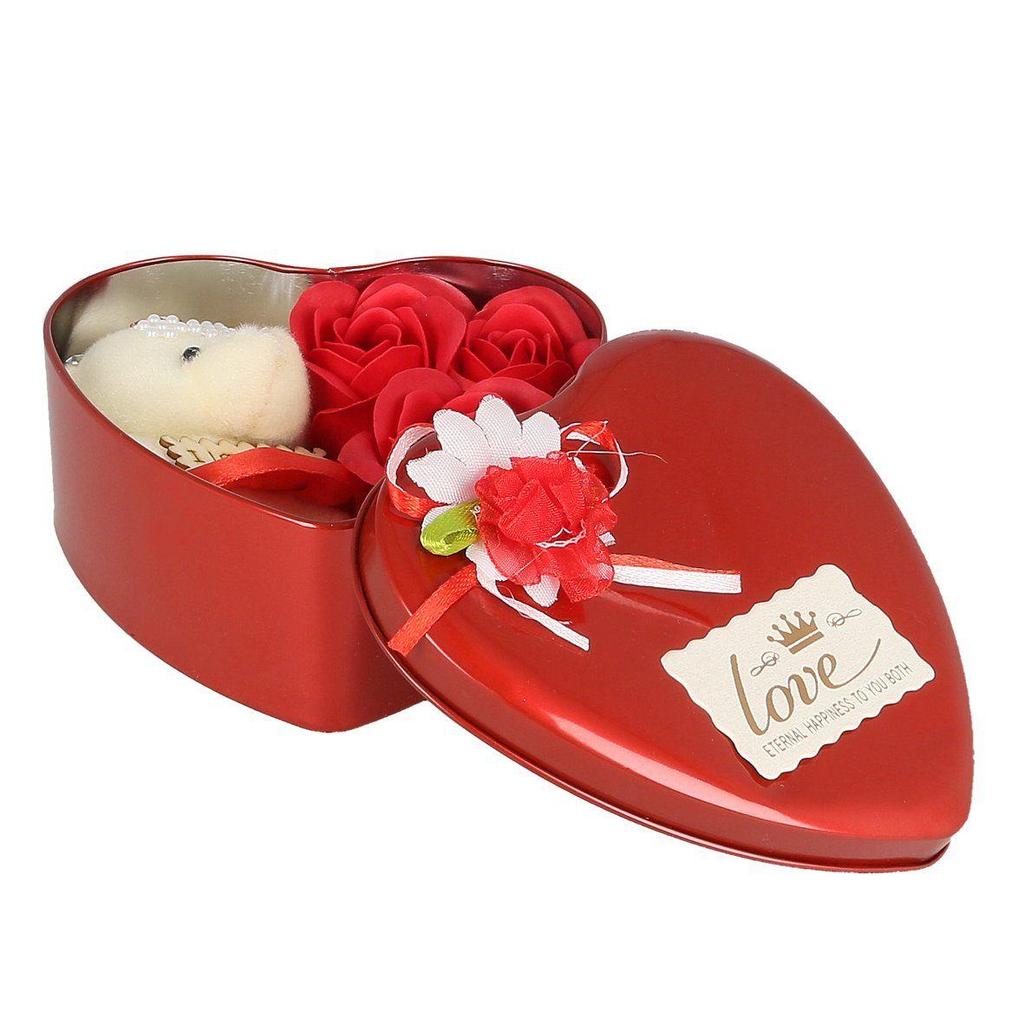 Artificial Flower Gift Box (Red, 3 Piece), Artificial Flora