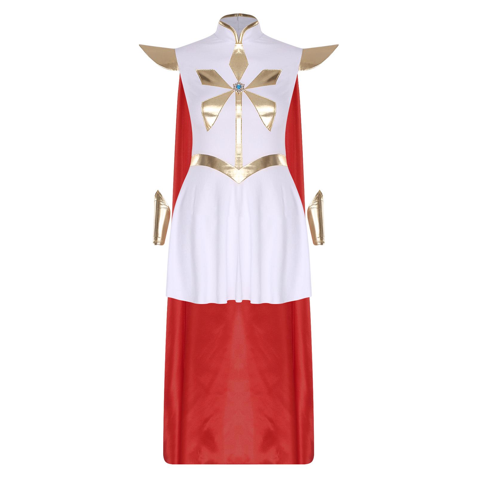 Damen Prinzessin Cosplay Kleid Patchwork Kurzarm Brust Strassstein Abnehmbarer Umhang Übersleeve L weiß