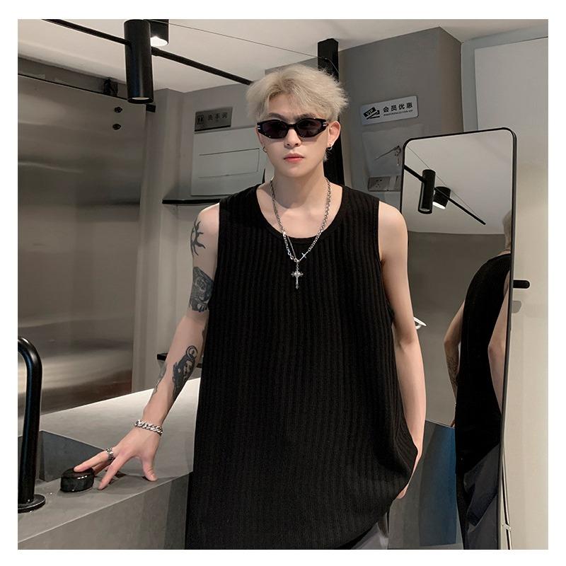 Summer new textured ice silk vest men s sports loose bottoming sleeveless t-shirt waistcoat M чёрный
