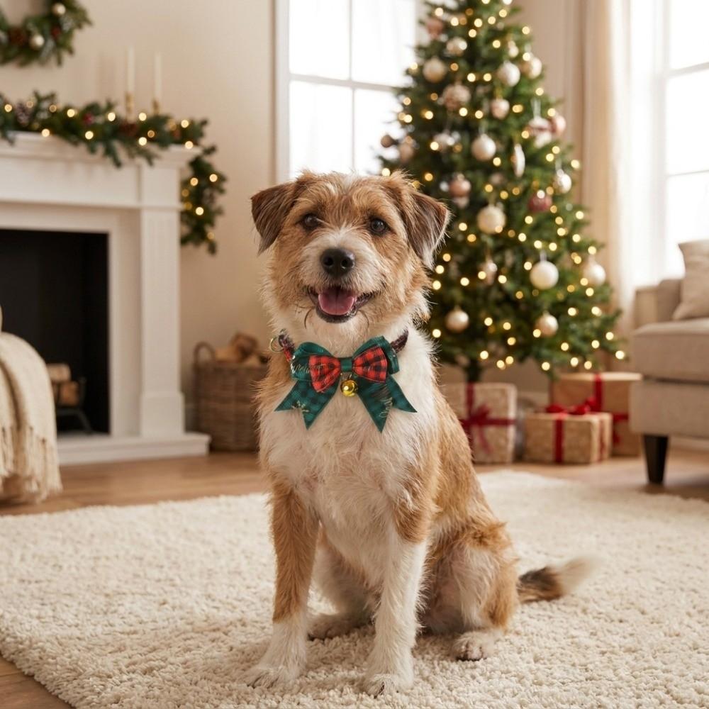 Fashion Adjustable Pet Bow Collar Grid Pattern With Bell Cat Collar Bow Tie Anti-Choke Cat Bell Collar Daily Wear