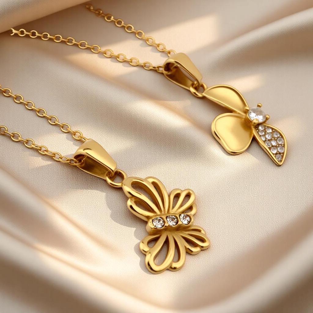 Luochen Bowknot Zircon Pendant Necklace - Korean Style Luxury Clavicle Chain