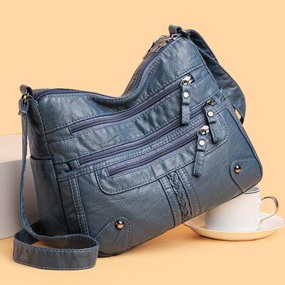 Geantă de mână pentru femei, cu mai multe buzunare, pentru mame de vârstă mijlocie, cu capacitate mare, cu mai multe straturi, din piele moale, tip crossbody