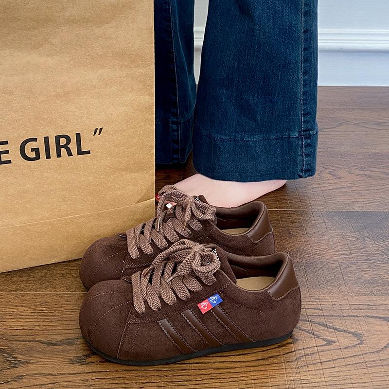 European Matte Red Big Head Lace-up Bread Shoes Casual Board Shoes Thin German Training Shoes Flat Shoes Sports Shoes Women's Shoes