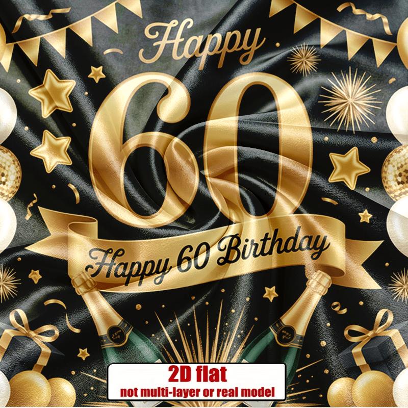 Party Backdrop 60Th Birthday Stars Flat Golden Balloons Champagne Bottles Multi Family Event Photo Background Front Door Decor