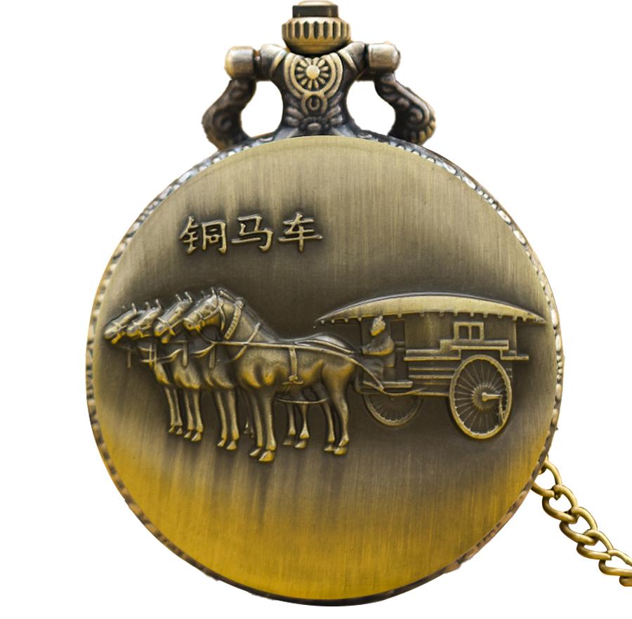 

Vintage Bronze Ancient Chinese Carriage Design Necklace Quartz Pocket Watch Gift Universal Male And Female Students бронзовий