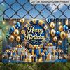 2D Flat, 1pc "Happy Birthday" Blue & Gold Plaque - Luxury Birthday Decor Sign with Balloons & Gifts, Navy Blue & Gold - Aluminium Wall Hanging