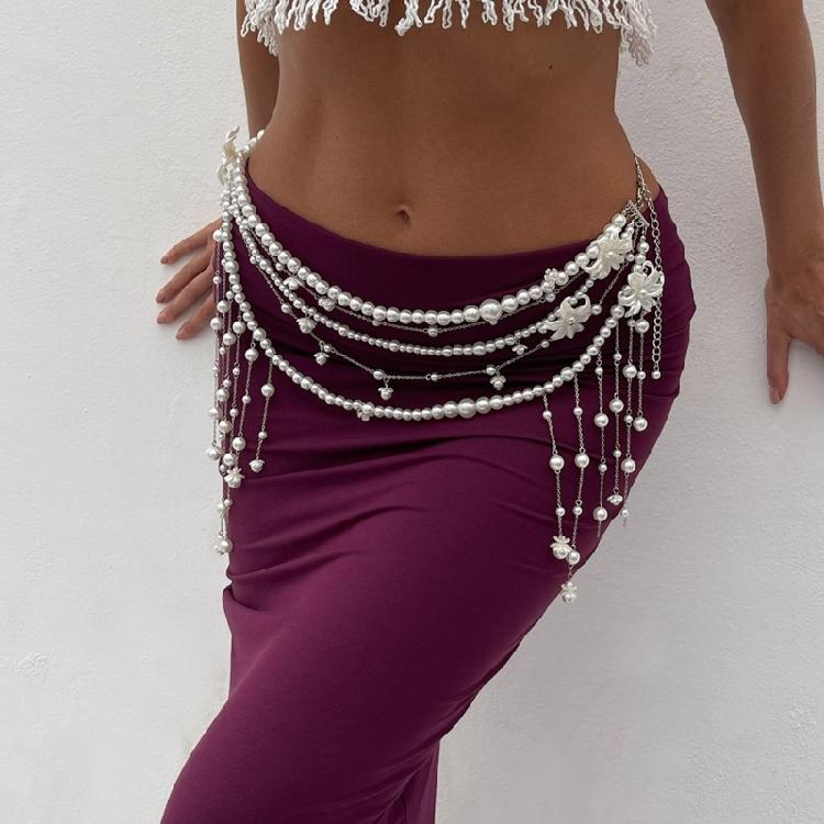 Stylish Women's Imitation Pearls Waist Chain Fashionable Adjustable Bikini Chain Party Body Jewelry for Women Girls