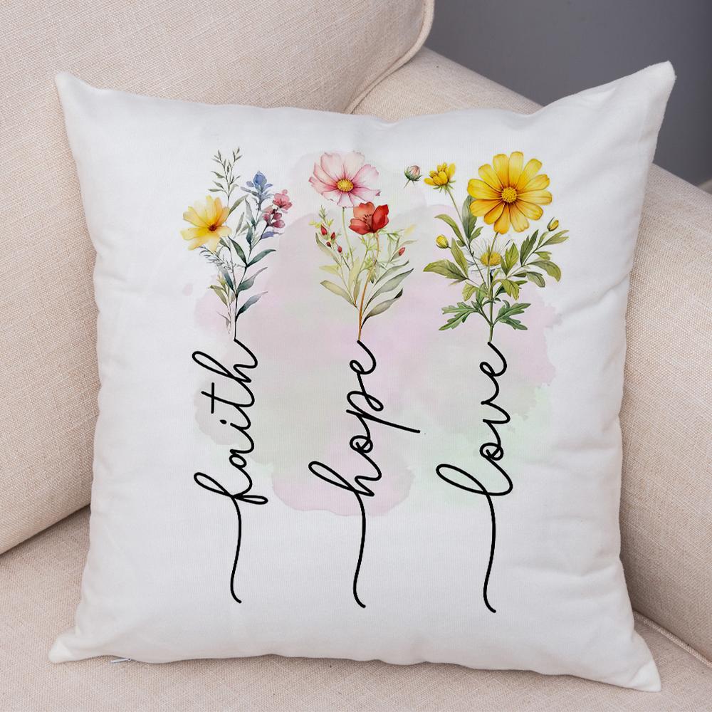 Grow In Grace Flowers Pillowcase Double Print Faith Hope Love Cushion Cover Soft Plush Wildflowers Cross Pillowe Case for Sofa