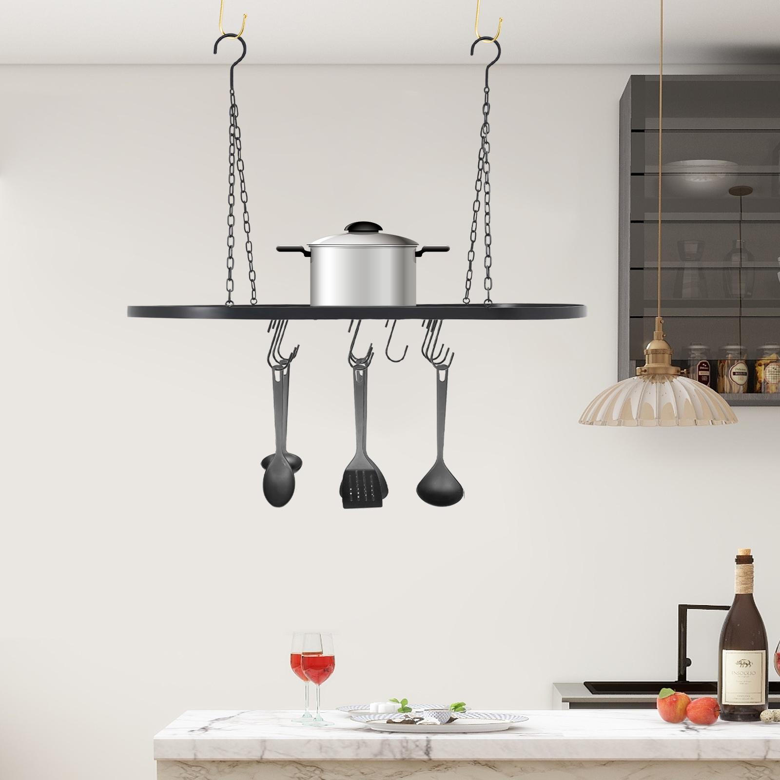 

Черная подвесная полка для кастрюль для кухни, Большой подвесной органайзер для посуды, Дополнительное место для хранения, Подставка для кухонных принадлежностей, Крышки для кастрюль и сковородок чёрный