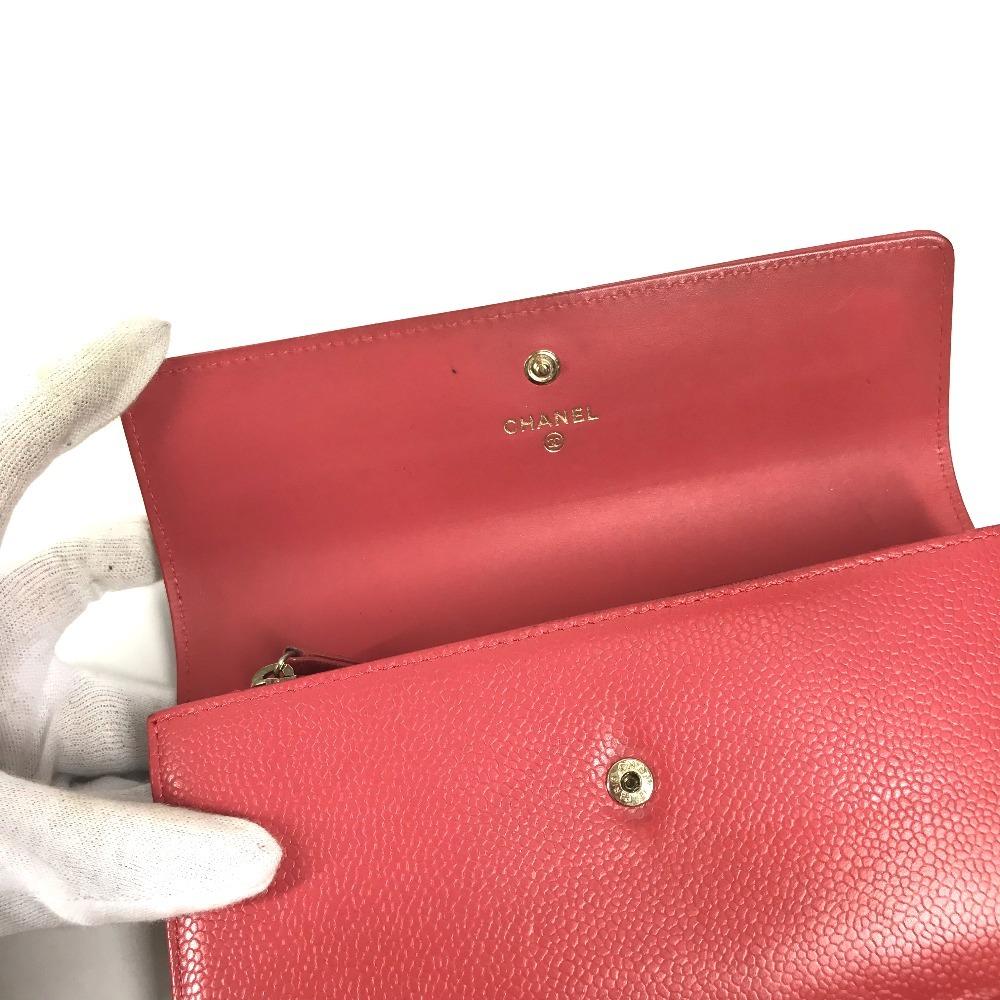 Chanel CC CC Mark Logo Long Wallet Flap Long Wallet Caviar Leather RedBased