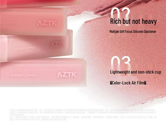AZTK Non-Stick Matte Sherbet Lip Mud - Nude Color, Long-Lasting Lipstick