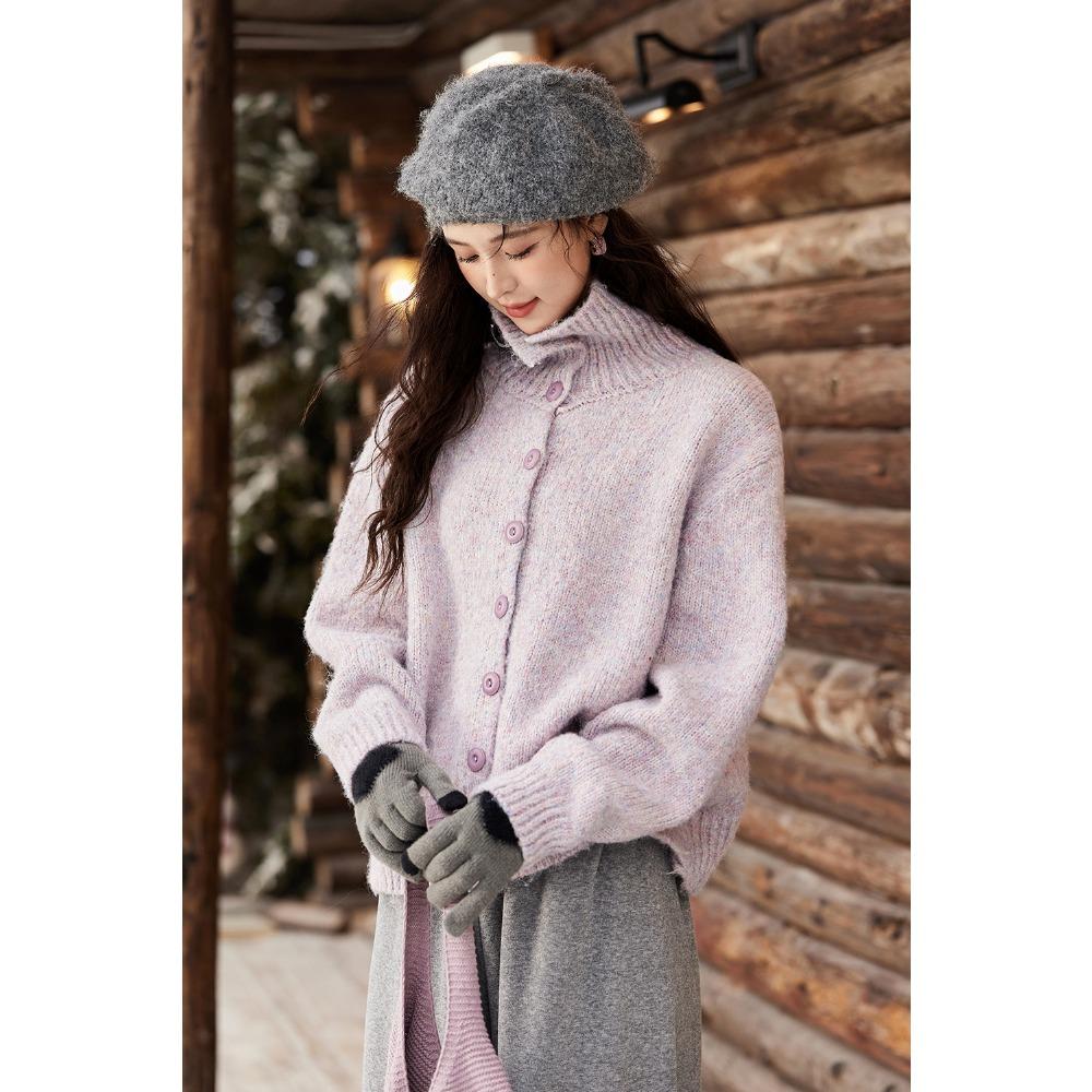 MISHOW Turn Down Collar Wool Blend Sweater Women Solid Single-breasted Tops Thickened Warm Versatile Knitted Cardigan MXD59Z1136