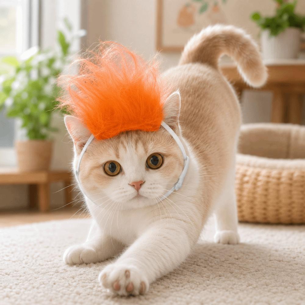 Lustige verstellbare elastische Katzenperücke Neuheit Auffälliger Katzenkopfschmuck Niedliche Haustier-Cosplay-Hut Kostüm