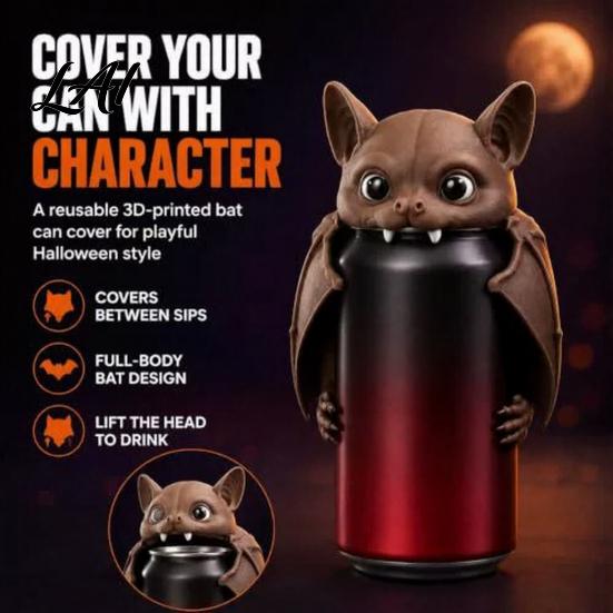 Stain Proof Jar Closures 3D Printed Bat Can Cover Reusable Soda Protector Lid Cute Animal Camping Beer Toppers Drink Dust Cap for Beverage Cans Fun