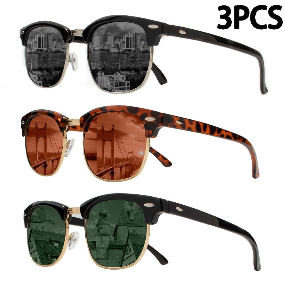 3PCS Classic Sunglasses Men Women Retro High Quality Sun Glasses Rivet Female Male Fashion Mirror Sunglass