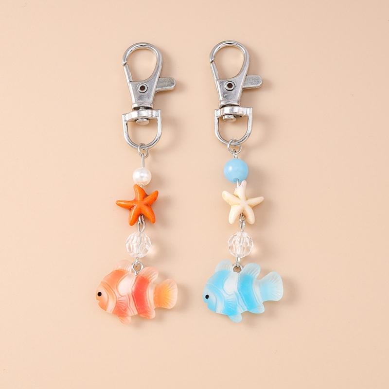 Whimsical Ocean Themed Keychain Artistic Resin Fish Charm With Alloy Starfish Compact Bag Decors Accessory