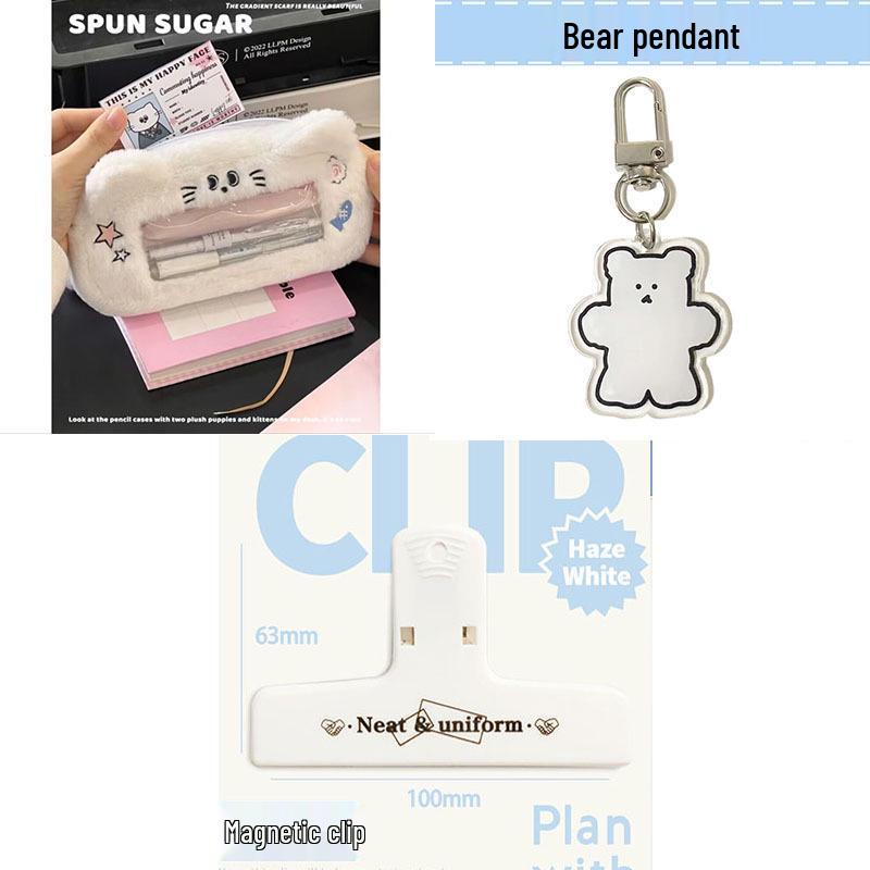 Plush Blue Puppy Pencil Case - Large Capacity Student Stationery Bag with Window